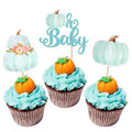 Blue Pumpkin Oh Baby Cupcake Toppers - Fall Party Decorations, 24 Pack (Design 14)