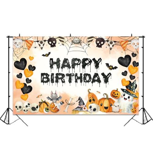 Halloween Birthday Banner Backdrop - Black Halloween Party Decor 70x43 Inch