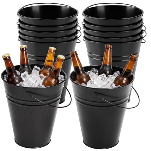 Black Metal Bucket with Handle - Mini Pail 6.4 x 7 Inches, Pack of 12
