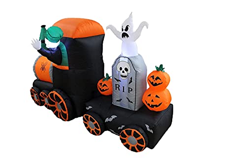 Inflatable Halloween Skeleton on Train & Ghosts Set - Indoor Outdoor Decor