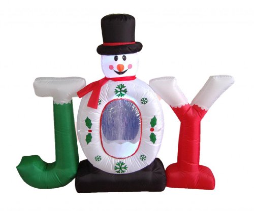 Christmas Inflatable Snow Globe Decorations Bundle - 4ft Snowman & 8ft Snowman with Penguin & Gift Box