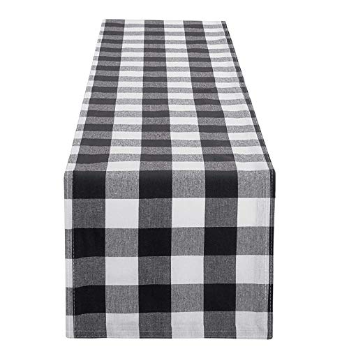 Black and White Gingham Table Runner 72 Inches - Rustic Farmhouse Home Decor