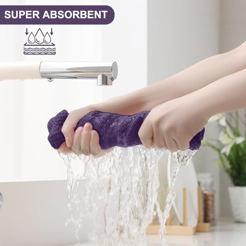 Homaxy 8 Pack Cotton Kitchen Towels and Dishcloths Set - Eggplant