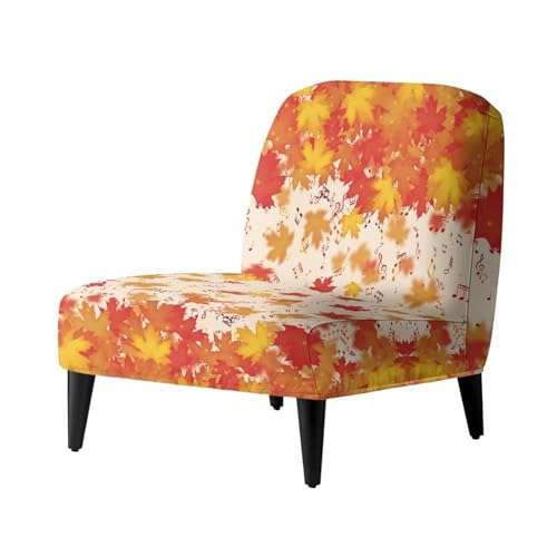 Stretch Armless Accent Chair Cover - Falling Maple Leaves Design, Furniture Protector for Living Room Thanksgiving