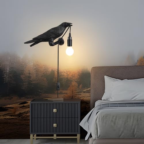 Gothic Raven Table Lamp with Adjustable Birds Wall Sconce for Bedroom & Living Room