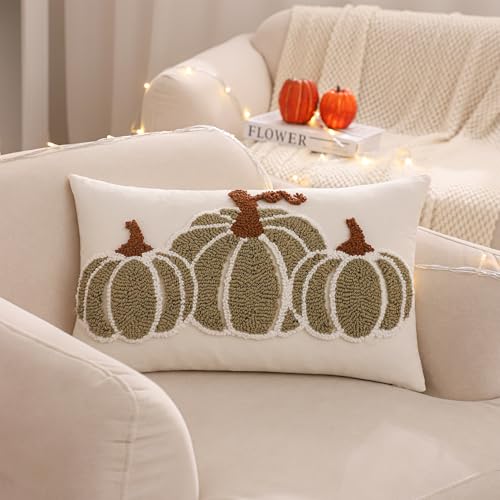 Halloween Fall Pillow Covers 12x20 Green Pumpkin Set of 2 - Autumn Decor