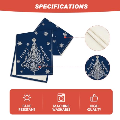Holiday Hanukkah Table Runner Blue Pine Trees Snowflakes 13x72 Inch Home Decor
