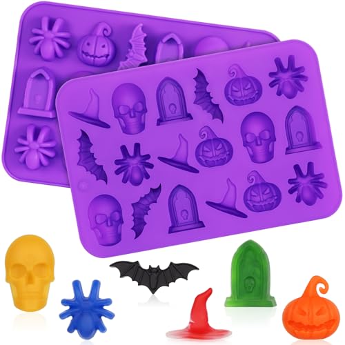 Halloween Silicone Mold Set - 3D Spider Skull Pumpkin Bat - Purple - 2 Pack