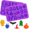 Halloween Silicone Mold Set - 3D Spider Skull Pumpkin Bat - Purple - 2 Pack