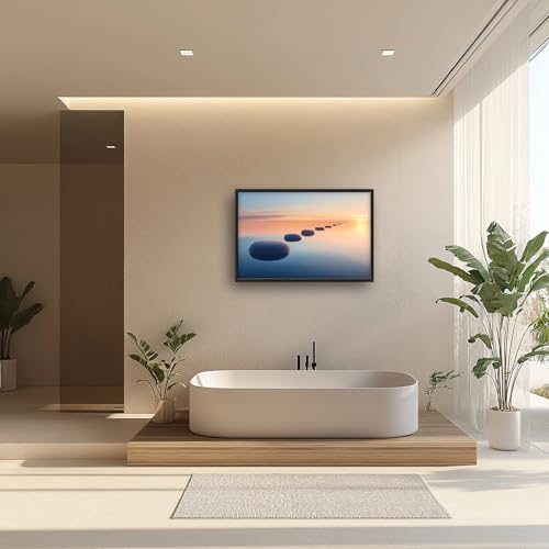 Calming Zen Stone Wall Art - Sunset Meditation Canvas Print 36x24 with Frame