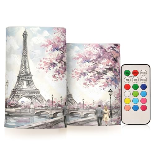 ALAZA Paris Eiffel Tower Flickering Flameless Candles Set of 2 with Remote Timer - Indoor & Outdoor Decor
