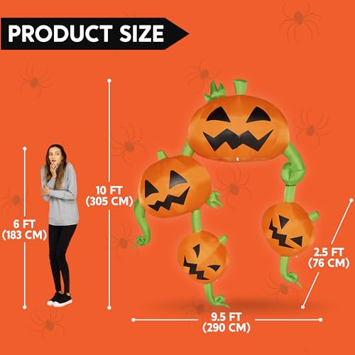 10 Ft Tall Halloween Inflatable Pumpkin Hanging Roof Decor with LEDs