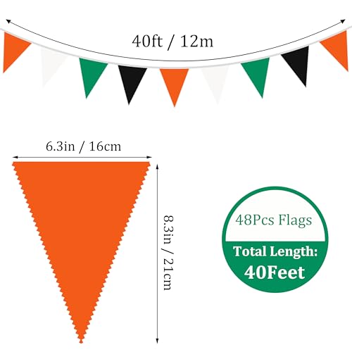 Fabric Bunting Banner for Parties and Events - 40Ft Green Black Orange White Triangle Flags
