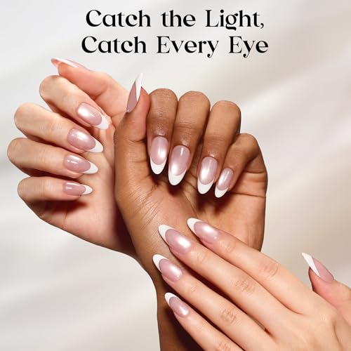 Beetles French Tip Press On Nails - A-Blush M-04 Medium Almond 160Pcs