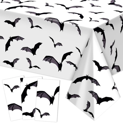 White Bat Halloween Tablecloths - 3 Pack Waterproof 54x108 Inch Decorations
