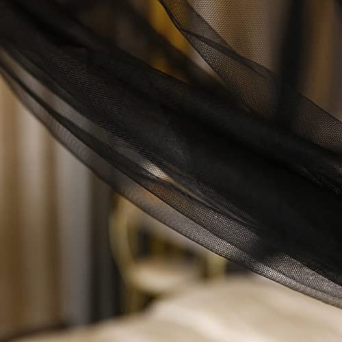 Black Canopy Bed Curtains with Lights for Full to King Size Bed - Halloween & Gothic Room Decor - 87x79x98 Inches
