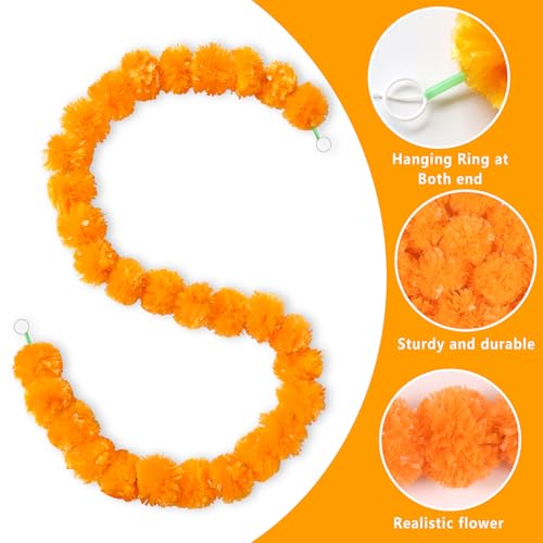 Halloween Marigold Garland with LED Lights & Butterfly Decor - 24 Pieces, 5ft