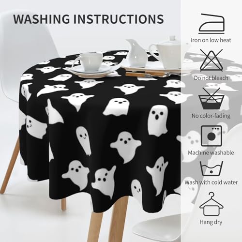 Halloween Round Ghost Tablecloth 70 x 70 Inch Spooky Farmhouse Decor - Black