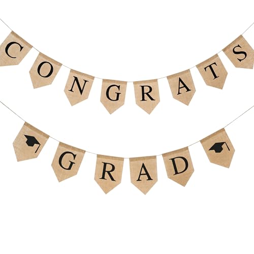 Black Graduation Burlap Banner 2026 - Congrats Grad Garland Rustic Party Decor
