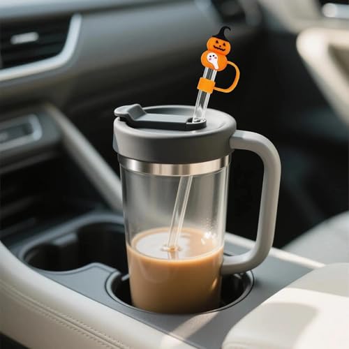 Halloween Drinking Straw Covers Set - 8 Silicone Toppers for Tumblers