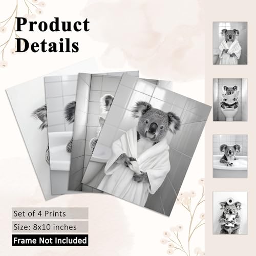 Funny Koala Wall Art Decor Prints - Black and White Animal Artwork Set - A58