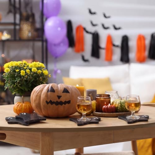 Halloween Ghost Marble Coasters - Black & White Set, 4 Pieces with Silicone Feet