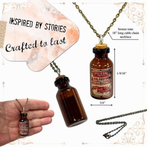 Gothic Potion Bottle Necklace - Sugar Skull Variation, Dark Academia Steampunk Jewelry