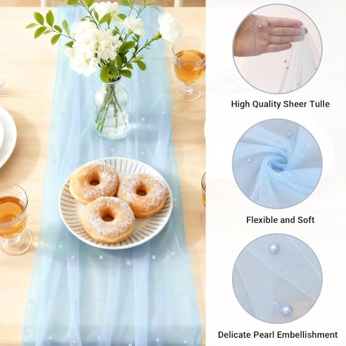 Suream 120 Inch Blue Pearl Table Runner Set of 6 Wedding Party Decor
