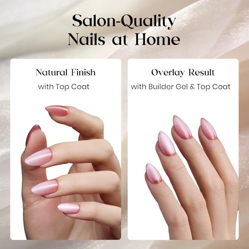 Beetles Cat Eye Press On Nails - Pink Aurora 8b Short Almond 160Pcs Glow
