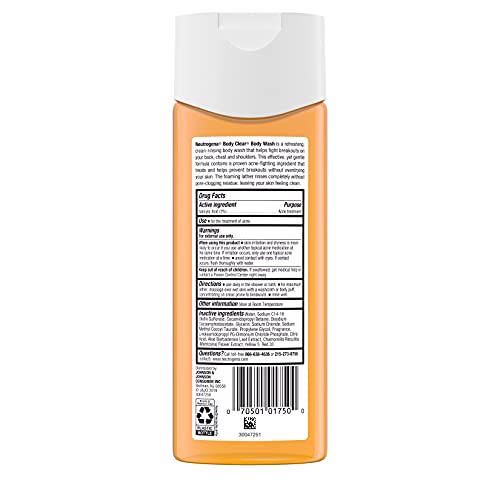 Neutrogena Body Clear Acne Body Wash, 2% Salicylic Acid Acne Medication, Oil-Free & Glycerin for Breakouts on Back, Chest & Shoulders, Non-Comedogenic, Gentle on Skin, Unscented, 8.5 Fl Oz, 3 Pack†