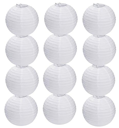 6 Inch White Paper Lanterns - 12-Pack Decorative Round Party Hanging Lights