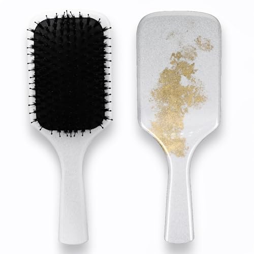 aisen Japan - Boar Bristle Hair Brush – Japanese Urushi Lacquer Paddle, Smoothing & Anti-Frizz, Scalp Massage Detangler, Elegant Gift Box, Made in Japan (Pearl White)