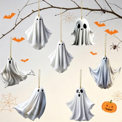 Halloween Wooden Ghost Ornaments - 18 Pcs Spooky Tree Decorations - Variation of THIS listing