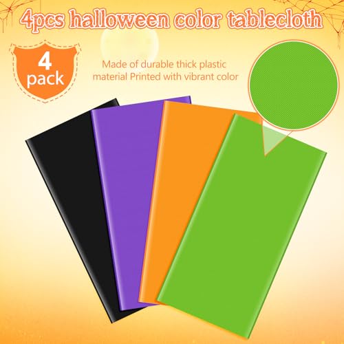 Halloween Plastic Round Tablecloth Set - 4 Pieces 84 Inch Orange Black Purple Green