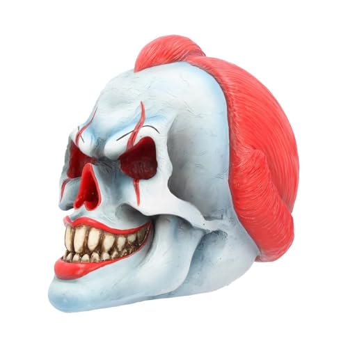 Horror Skull Ornament - Hand-Painted Resin Gothic Decor with Red Makeup and Sharp Teeth, 18cm