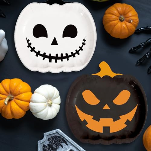 Halloween Pumpkin Paper Plates 7 Inch Disposable Party Dinnerware - 40 Pack