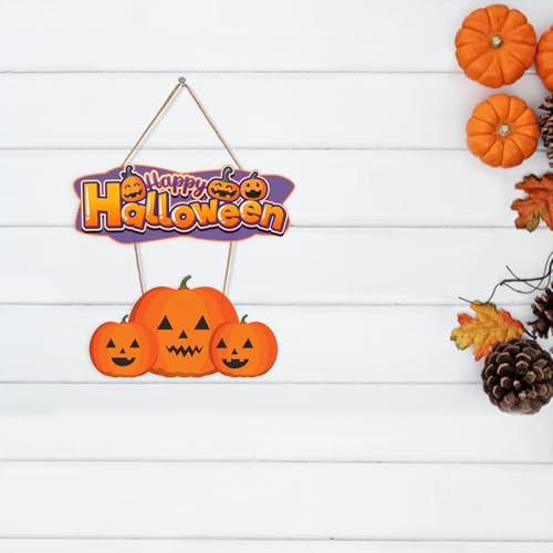 Happy Halloween Welcome Sign - Front Door & Wall Decor with Pumpkins - Connected Wooden Plaques - Variation: Happy Halloween