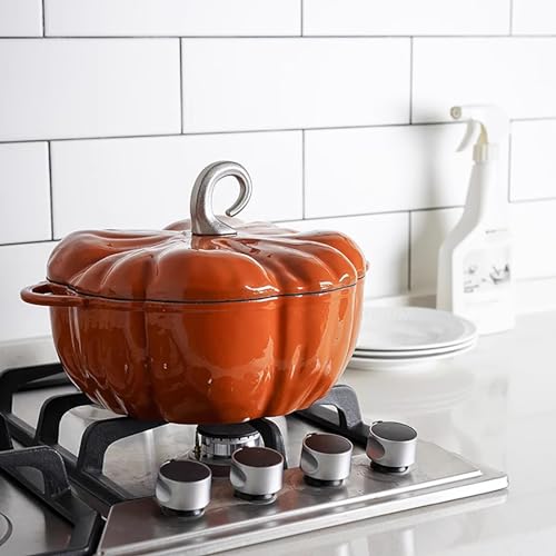 Orange Pumpkin Dutch Oven Pot with Lid - 3.9 Quart Enamel Cast Iron Stew & Soup Pot