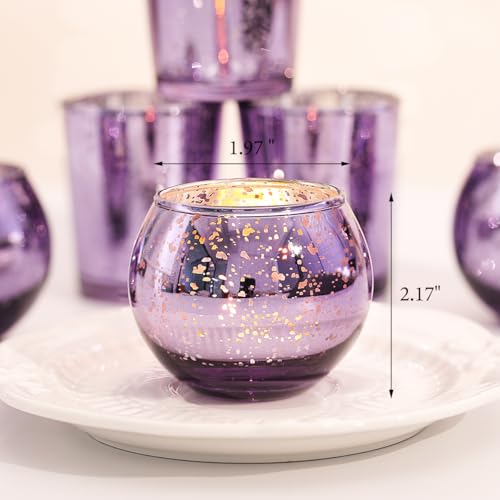 Purple Mercury Glass Votive Candle Holders Set of 36 - Elegant Tealight Candles for Weddings & Events