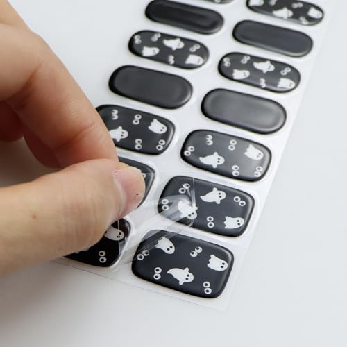 Halloween Ghost Nail Art Stickers - Semi Cured Gel Nail Wraps, 20 Strips