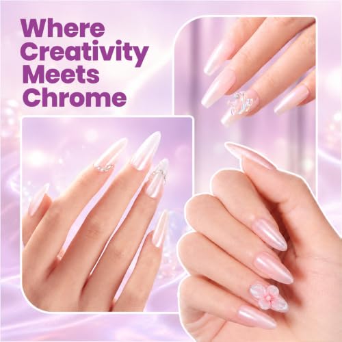 Beetles Chrome Nail Powder Set - White Pearl & Purple Aurora - Variation A2