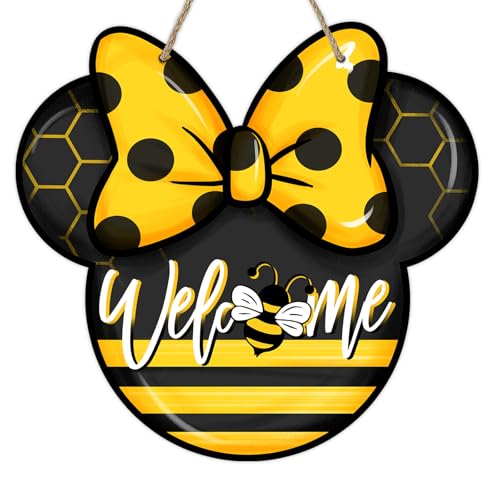 Welcome Spring Summer Door Sign - Bee Yellow Black, Farmhouse Front Door Decor - Bee Variation