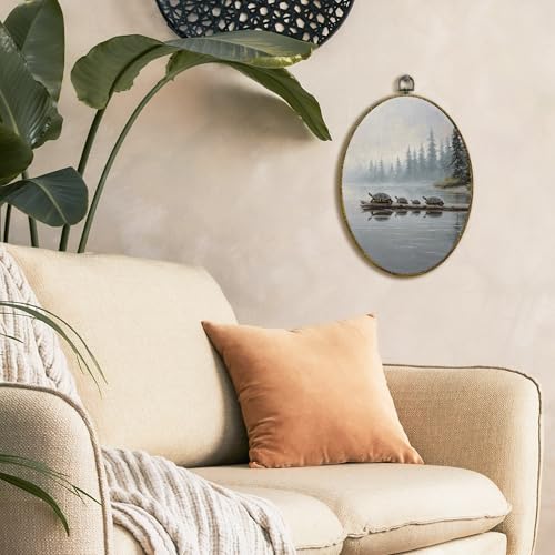 Lake House Turtle Wall Art Decor - Oval Canvas Print, Ready to Hang, 11x8.5 Inches