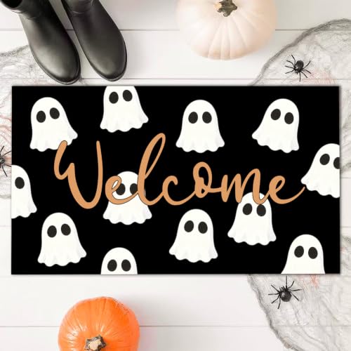 Halloween Horror Door Mat - 3D Ghost Welcome Doormat for Indoor & Outdoor Use - Cute Ghost Variation