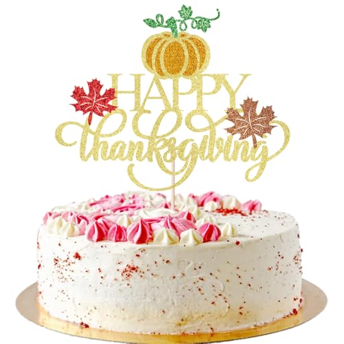 Thanksgiving Cake Topper - Fall Pumpkin Maple Leaves Decoration - Happy Thanksgiving Variation