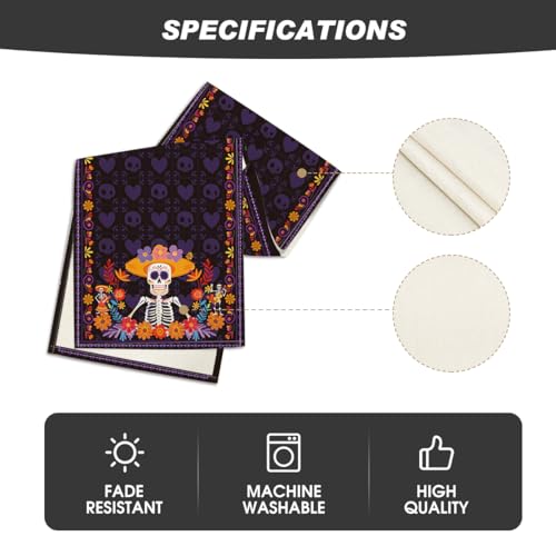Daisy Skull Day of The Dead Table Runner - Mexican Kitchen Decor, 13x72 Inches