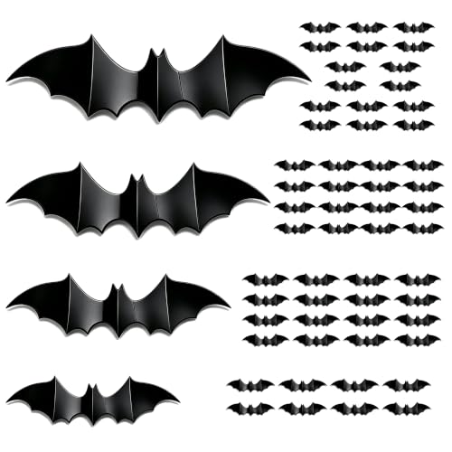 Halloween Bat Wall Decor Stickers - 56 Black 3D Flying Bats for Party & Home