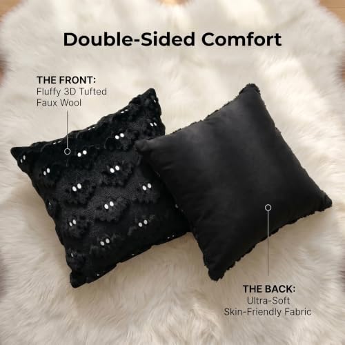 Halloween Pillow Covers 18x18 Inch Set of 2 Black Bat Embroidery - Variation Black1 / 18" x 18"