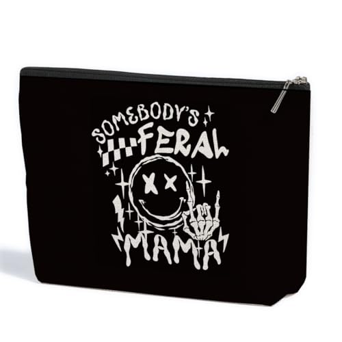 Skeleton Skull Makeup Bag with Heart Zipper - Black, Waterproof Cotton Linen