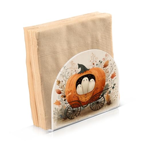 Halloween Pumpkin Plants Beige Napkin Holder - Acrylic Standing Dispenser